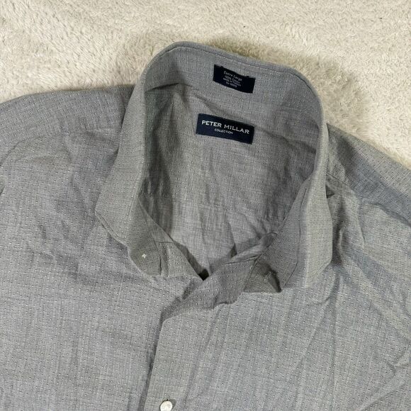 Peter Millar Collection Mens XL Grey Geometric Button Up Shirt Cotton Casual EUC - Picture 1 of 8